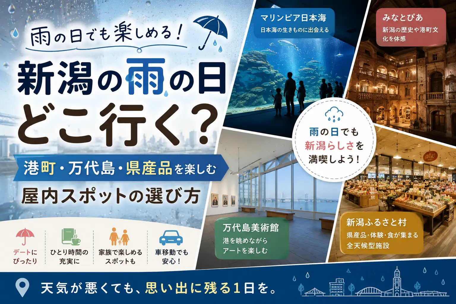新潟の雨の日どこ行く？港町・万代島・県産品を楽しむ屋内スポットの選び方