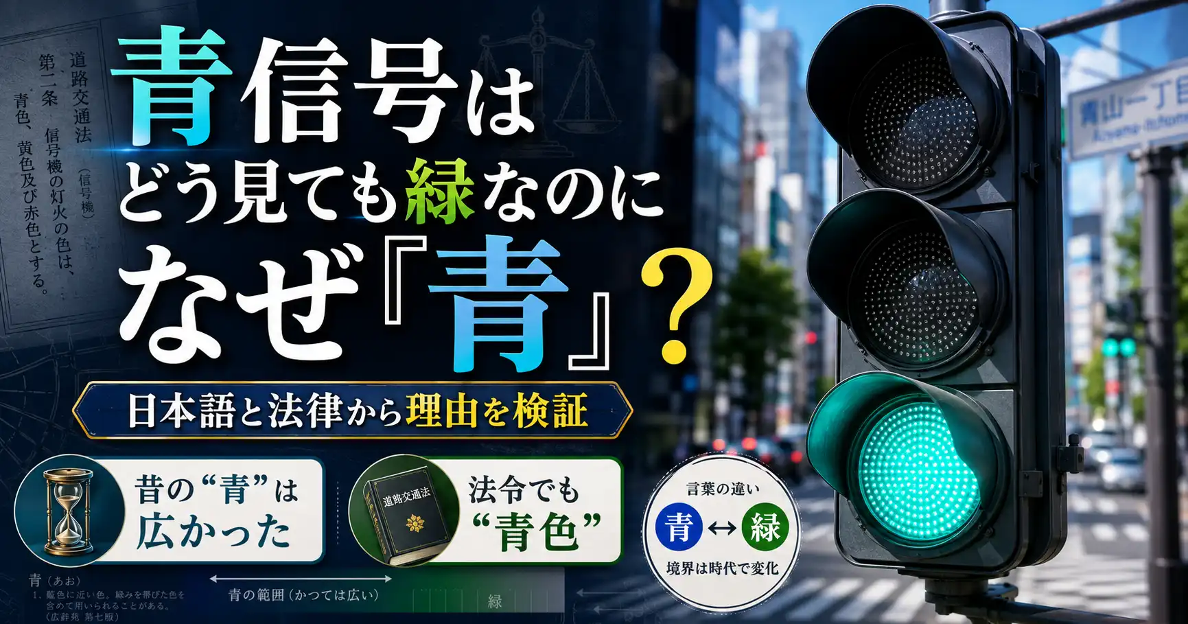 青信号はどう見ても緑なのに、なぜ「青」?日本語と法律から理由を検証
