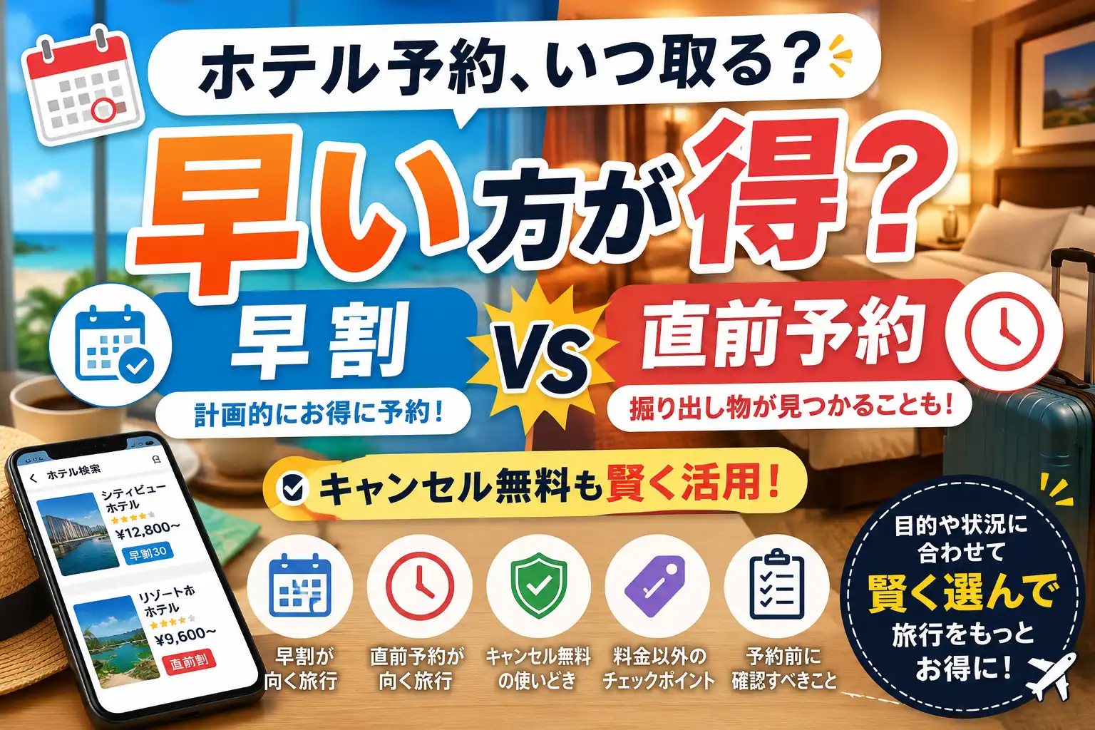 ホテル予約は早い方が得？直前予約・早割・キャンセル無料を使い分ける考え方