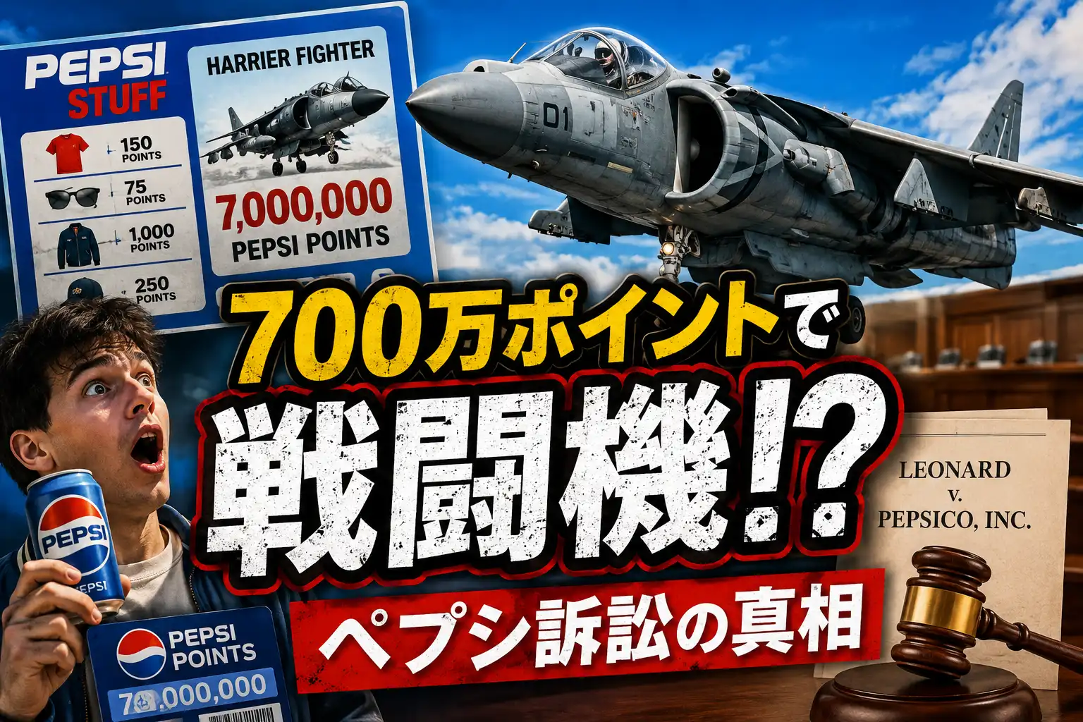 ペプシの戦闘機訴訟とは?700万ポイントでハリアー機は本当にもらえたのか